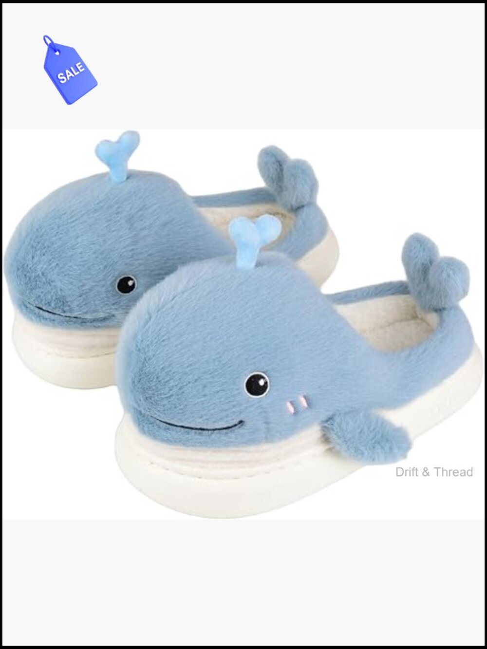 Cute Fuzzy Whale Slippers for Women Men - Plush Cozy Winter House Shoes Slip-On